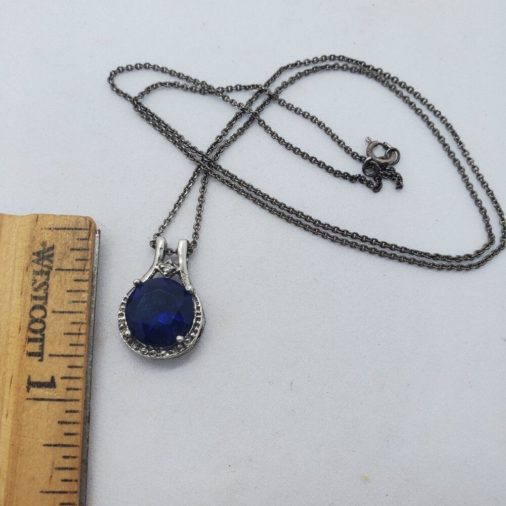 Sterling Silver, Glass and CZ Necklace 18" 925